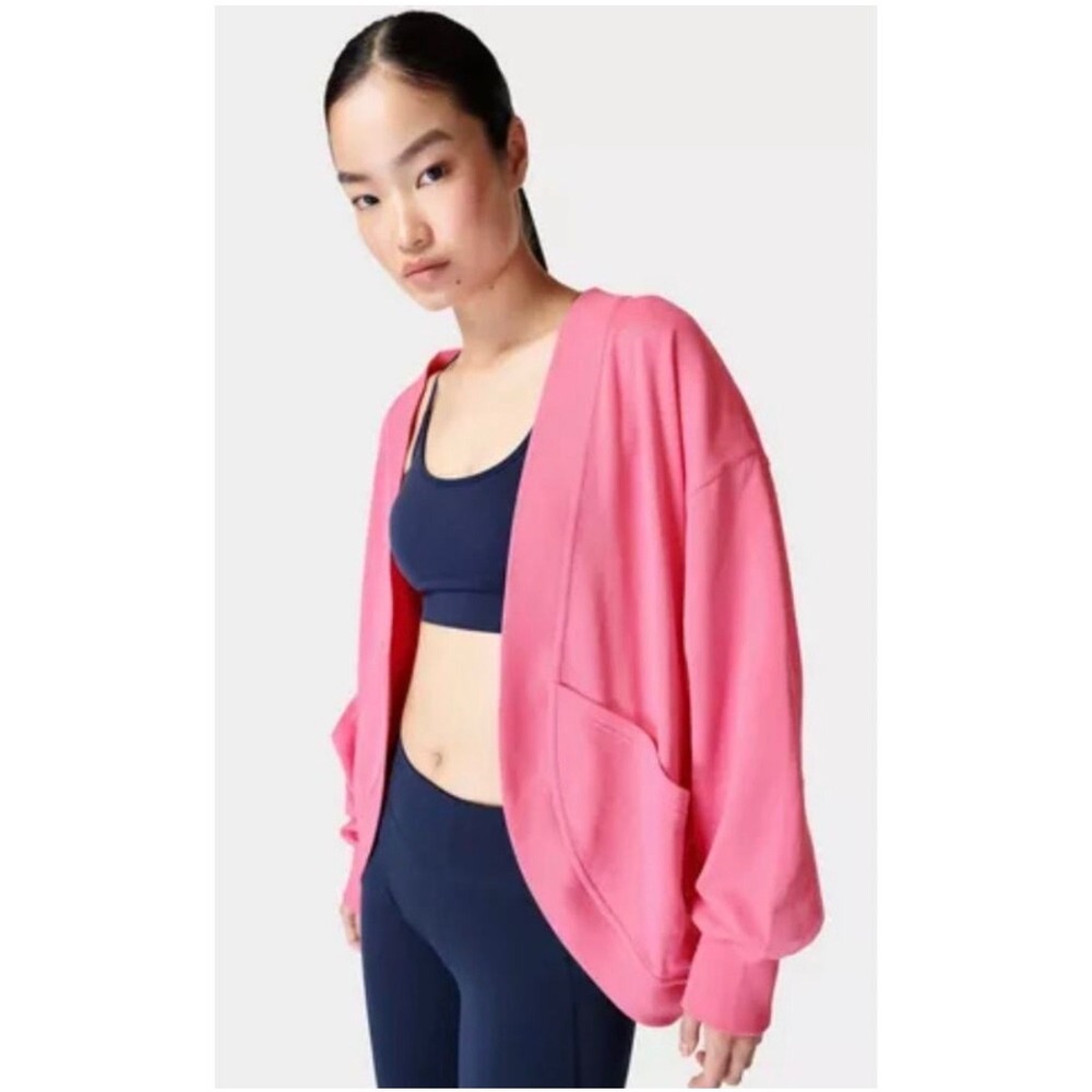 Sweaty Betty Cora Cardigan Pink Batwing Oversized Open Front Womens M 136